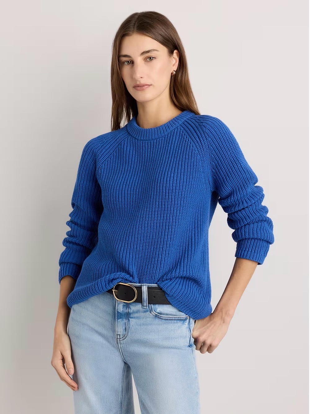 Quince 100% Organic Cotton Fisherman Crew Sweater in Sapphire Blue